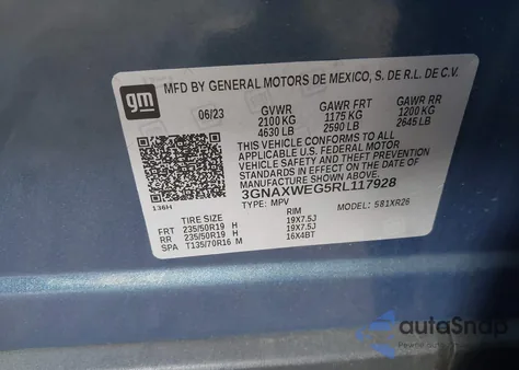 2024 Chevrolet Equinox Awd Rs из США, поврежденный, VIN 3GNAXWEG5RL117928